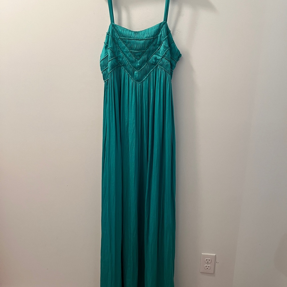 INTERMIX Blue/Green Pleated Maxi Sundress